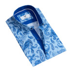 Short-Sleeve Button Up // Blue Paisley (L)