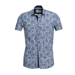 Short Sleeve Button Up Shirt // White + Navy Blue Paisley (S)