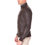 College Bomber Leather Jacket // Brown (Euro: 56)