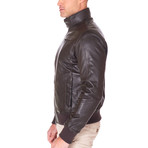 Thin Bomber Brown Leather Jacket // Brown (Euro: 46)