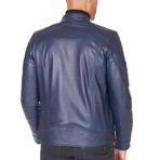 U411 Biker Leather Quilted Jacket // Blue (Euro: 58)