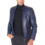 U411 Biker Leather Quilted Jacket // Blue (Euro: 58)