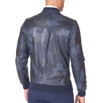 Gaudi Bomber Leather Jacket // Dark Navy Camouflage (Euro: 54)