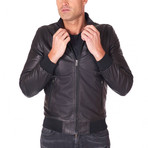 College Bomber Leather Jacket // Black (Euro: 54)