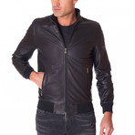 College Bomber Leather Jacket // Black (Euro: 48)