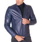 U411 Biker Leather Quilted Jacket // Blue (Euro: 46)