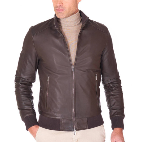 College Bomber Leather Jacket // Brown (Euro: 44) - D'Arienzo ...