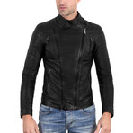 Kevin Biker Black Leather Jacket // Black (Euro: 48)