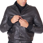 Alex Bottoni Bomber Jacket Leather Jacket // Black (Euro: 54)