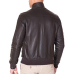 Thin Bomber Brown Leather Jacket // Brown (Euro: 54)