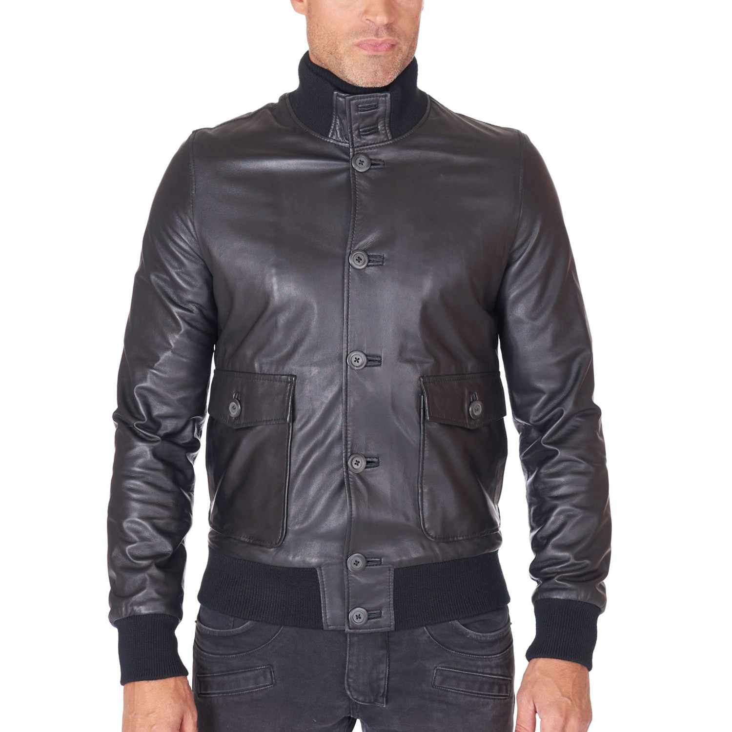 Alex Bottoni Bomber Jacket Leather Jacket // Black (Euro: 44) - AD ...