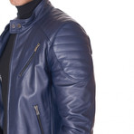 U411 Biker Leather Quilted Jacket // Blue (Euro: 52)