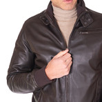Thin Bomber Brown Leather Jacket // Brown (Euro: 48)