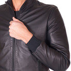 College Bomber Leather Jacket // Black (Euro: 56)