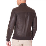 College Bomber Leather Jacket // Brown (Euro: 48)