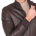 College Bomber Leather Jacket // Brown (Euro: 44)