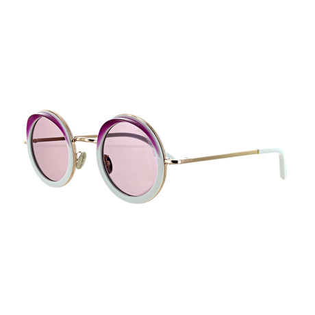 Women's Round Sunglasses // Gold + Milky White