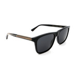 Men's GG0381S-001 Rectangular Sunglasses // Shiny Black + Gray