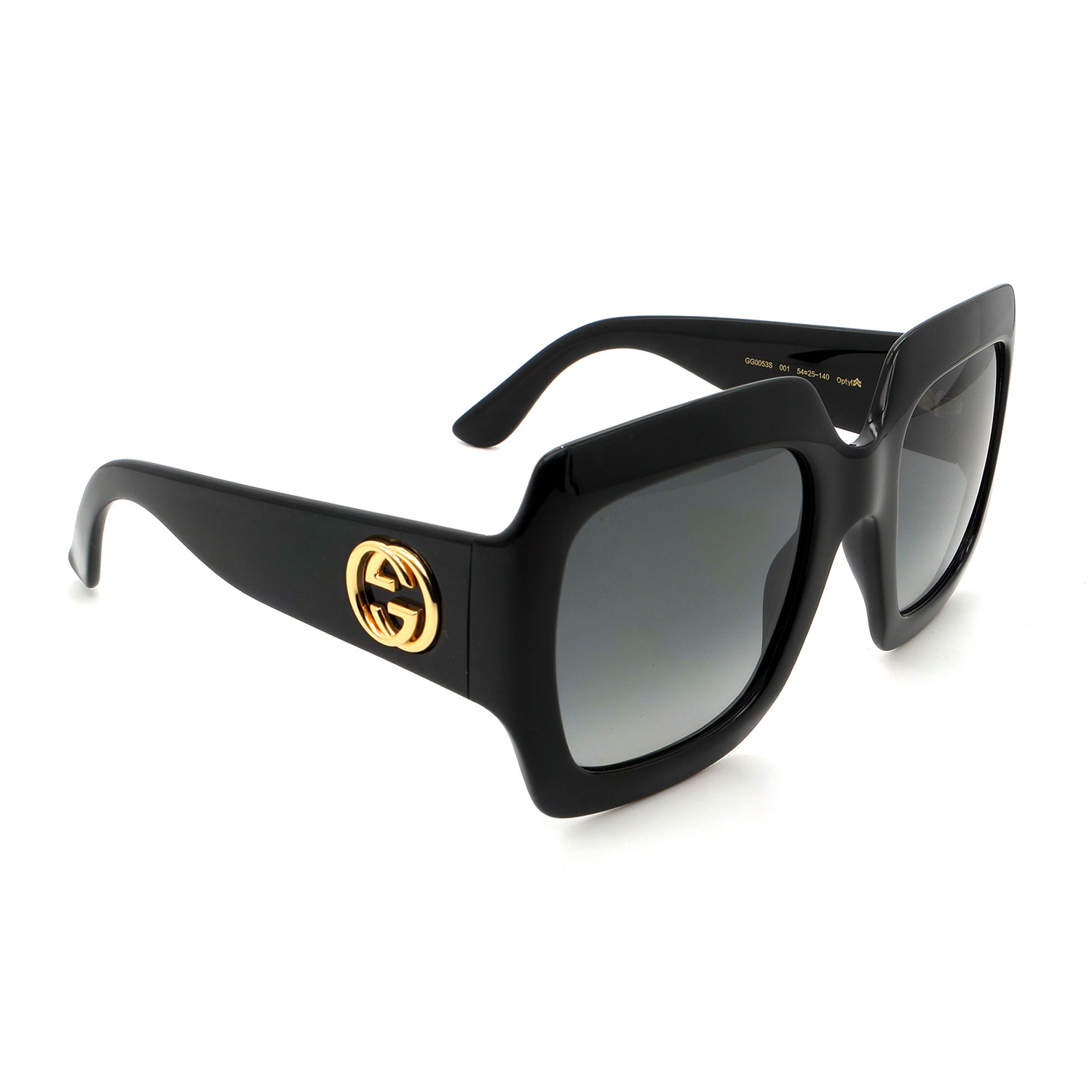Unisex GG0053S-001 Large Square Sunglasses // Shiny Black + Gray ...