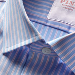 City Stripe Poplin Shirt // Blue + Pink (L)