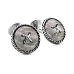 Cable Button Double Ended Cufflinks // Silver + Mother of Pearl