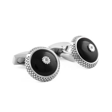 Signature Chrysanthemum Dome Cufflink // Silver + Onyx