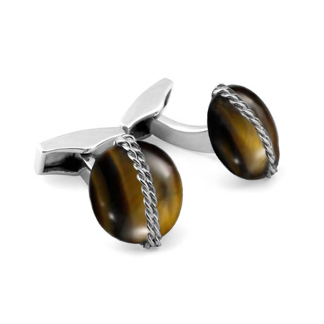 Royal Cable Lens Cufflinks // Silver + Tiger Eye