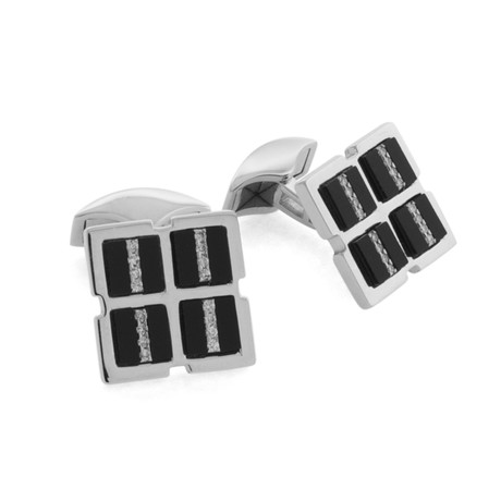 Square Cufflinks // 18K White Gold + Diamond + Onyx