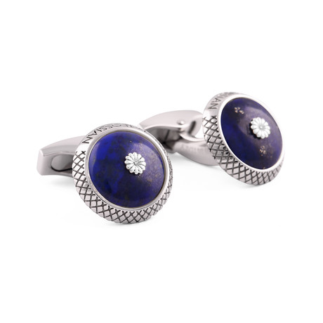 Signature Chrysanthemum Dome Cufflink // Silver + Lapis