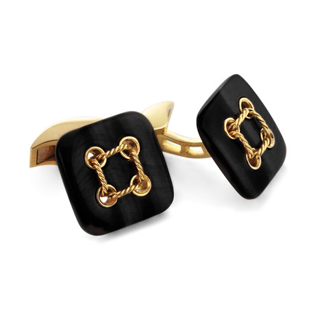 18K Cord Button Square Cufflinks // Black Mother of Pearl + 18K Gold