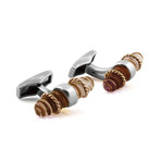 Royal Cable Bullet Cufflinks // Silver + Gold + Tiger Eye