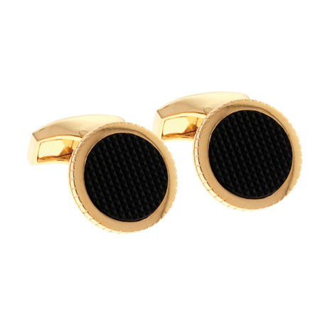 Round Sartorial Chequer Collection Cufflinks // 18K Gold + Onyx