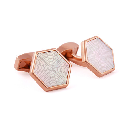 Guilloche Web Cufflinks // Brass + Rose Gold Plate + Mother of Pearl