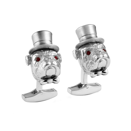 Gentleman Bulldog Cufflinks // Silver + Swarovski