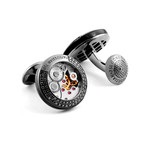 18 Karat Gold Skeleton Gear Pave Cufflinks // 18K Gold + Black Pave Diamond