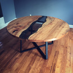 River Series Round Dining Table // Maple + Gray Glass + Steel