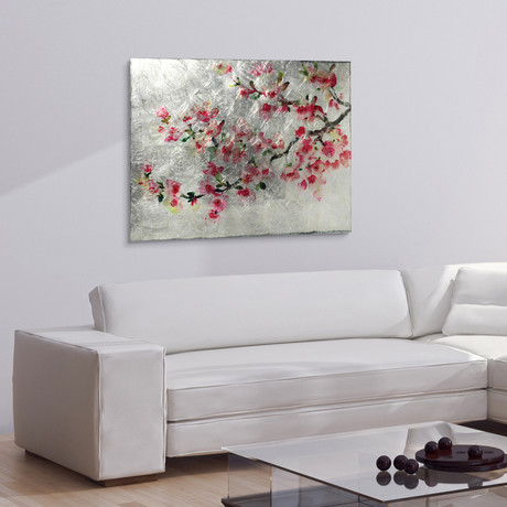 Cherry Blossom // Frameless Reverse Printed Tempered Art Glass with Silver Leaf (Cherry Blossom I)