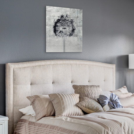 Dandelion & Tulip // Frameless Reverse Printed Tempered Art Glass with Silver Leaf (Dandelion)