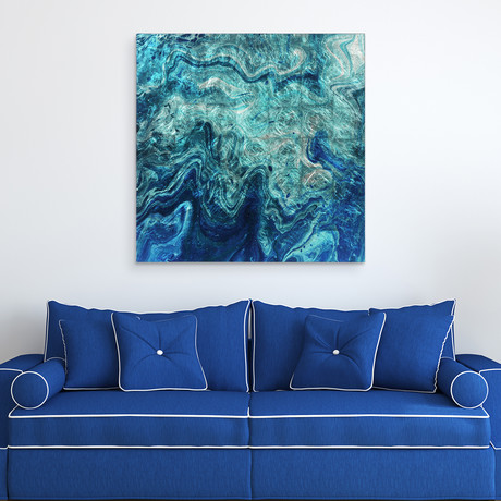 Indigo Minerals // Frameless Reverse Printed Tempered Art Glass with Silver Leaf (Indigo Minerals I)