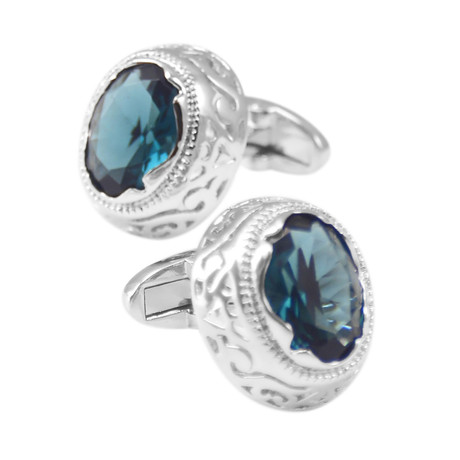 Jewel Cufflink // Silver + Teal