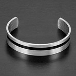 Stainless Steel Black Stripe Cuff Bracelet // Black + Silver