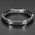 Two-Tone Stainless Steel Striped Link Bracelet // Black