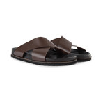 Leather Cross Sandals // Brown (Euro: 46)