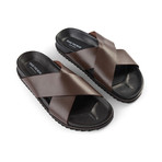 Leather Cross Sandals // Brown (Euro: 46)