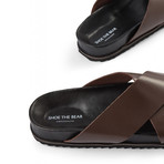 Leather Cross Sandals // Brown (Euro: 46)
