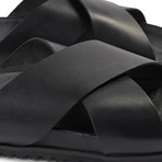 Leather Cross Sandals // Black (Euro: 40)