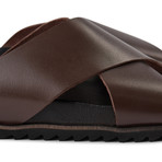 Leather Cross Sandals // Brown (Euro: 46)