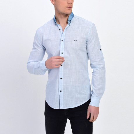 Woven Button Down Shirt // Ice Blue (S)