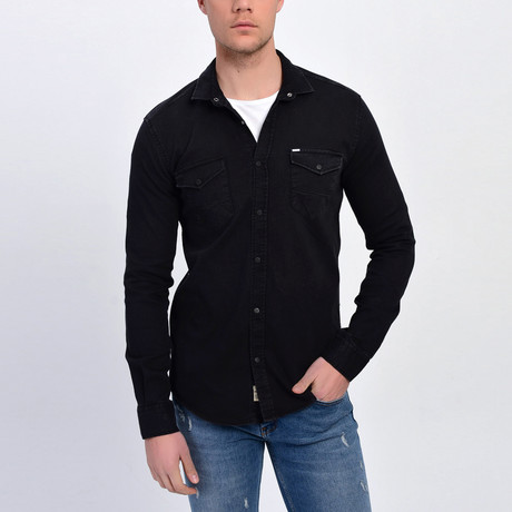 Striped Button Down Shirt // Black (L)