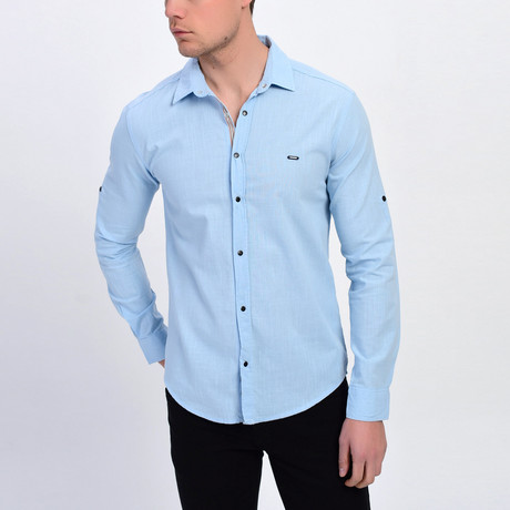Striped Button Down Shirt // Ice Blue (L)